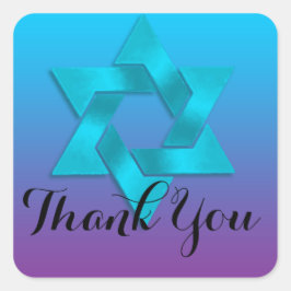 Pegatina Cuadrada Gracias Turquesa a Morado Ombre con Estrella