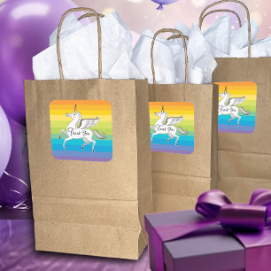 Pegatina Cuadrada Gracias Unicorn Rayos Arcoiris