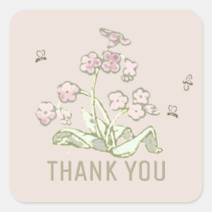 Pegatina Cuadrada GRACIAS Vintage Wildflower Pequeñas abejas Minimal