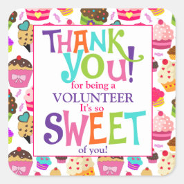 Pegatina Cuadrada Gracias Voluntario de Cupcake
