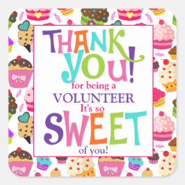 Pegatina Cuadrada Gracias Voluntario de Cupcake