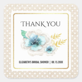 Pegatina Cuadrada Gracias Watercolor Floral Bridal Shower