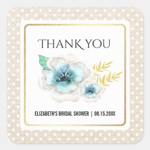 Pegatina Cuadrada Gracias Watercolor Floral Bridal Shower