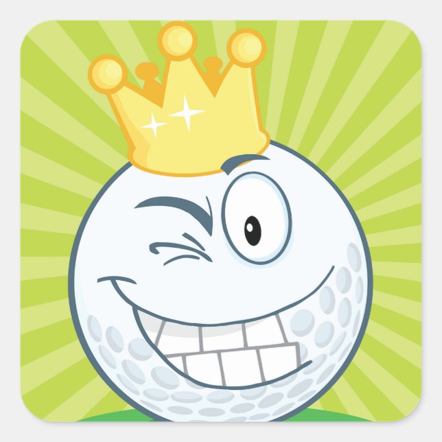 Pegatina Cuadrada Graciosa Bola De Golf King Of Golfing (Anverso)