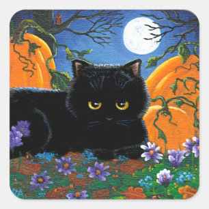 Pegatina Cuadrada Graciosa caída Creaciones de gato negro