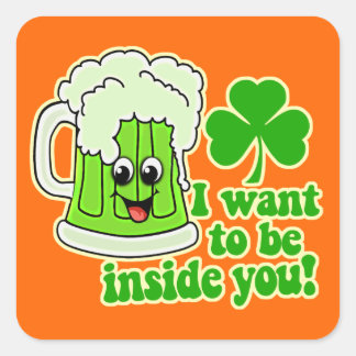 Pegatina Cuadrada Graciosa Cerveza Verde Día De St Patricks