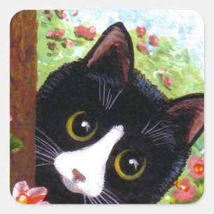 Pegatina Cuadrada Graciosa creación de gatos en Tuxedo