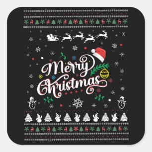 Pegatina Cuadrada Graciosa Feliz Navidad