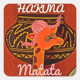 Pegatina Cuadrada Graciosa jirafa con texto fresco Hakuna Matata Dis