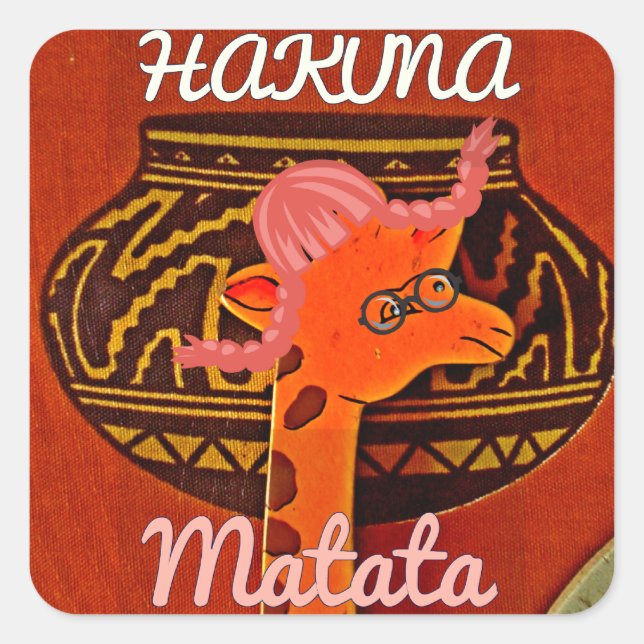 Pegatina Cuadrada Graciosa jirafa con texto fresco Hakuna Matata Dis (Anverso)