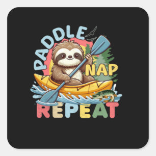 Pegatina Cuadrada Graciosa Sloth Outdoor - Kayaking Sloth