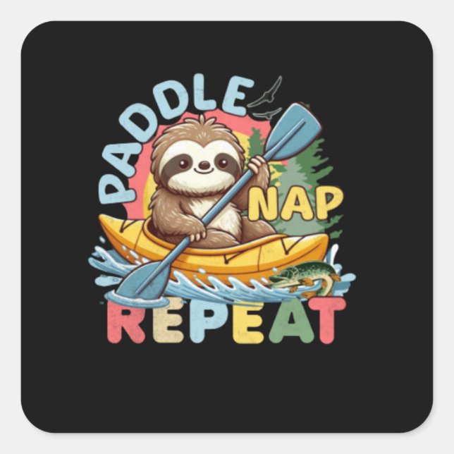 Pegatina Cuadrada Graciosa Sloth Outdoor - Kayaking Sloth (Anverso)