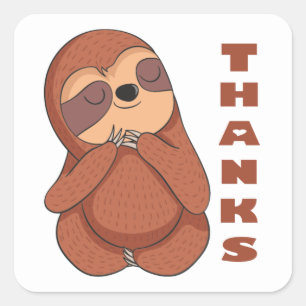 Pegatina Cuadrada Graciosa Sloth Personalizado Brown Cute Gracias