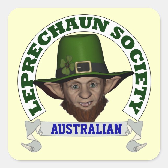 Pegatina Cuadrada Graciosa sociedad irlandesa de los leprechaun (Anverso)