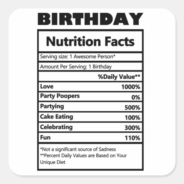 Pegatina Cuadrada Graciosa tarjeta postal de datos de nutrición por  (Anverso)