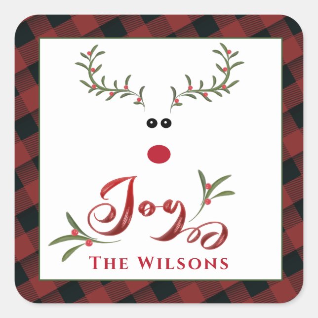 Pegatina Cuadrada Graciosa y caprichosa alegría del reno (Anverso)