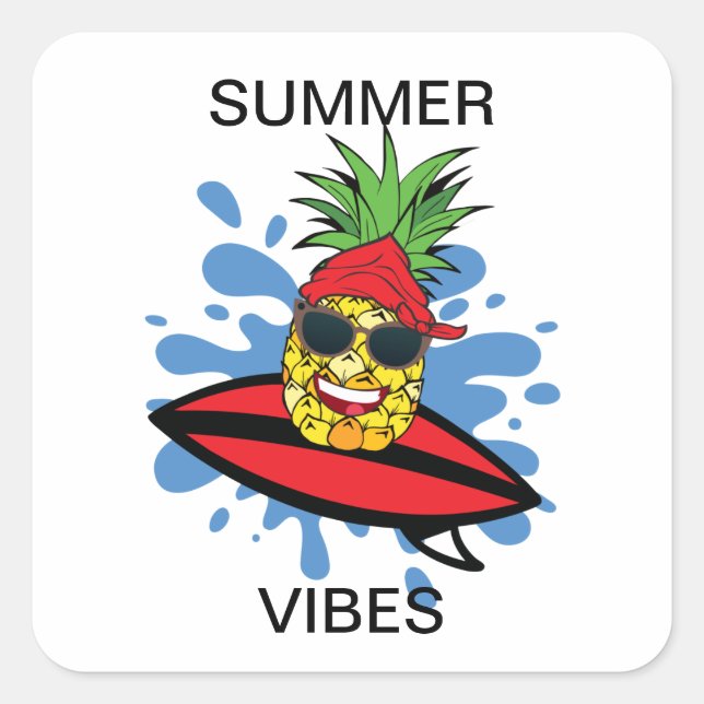 Pegatina Cuadrada Gracioso Birthday Surfing Pineapple (Anverso)
