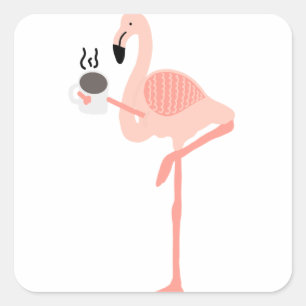 Pegatina Cuadrada Gracioso café Flamingo Rosa
