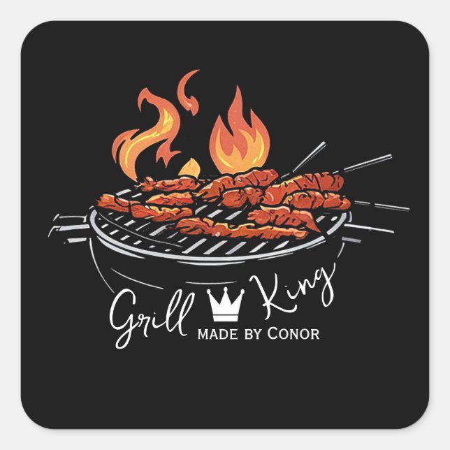 Pegatina Cuadrada Gracioso chef Grill King (Anverso)