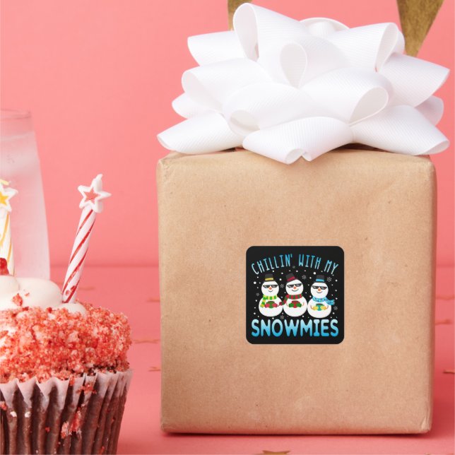 Pegatina Cuadrada Gracioso Chillin' Con Mis Navidades Snowmies (Fiesta)