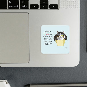 Pegatina Cuadrada Gracioso Chubby Tabby Cat Box