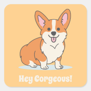 Pegatina Cuadrada Gracioso Corgi Puppy Pun - Hey Corgeo