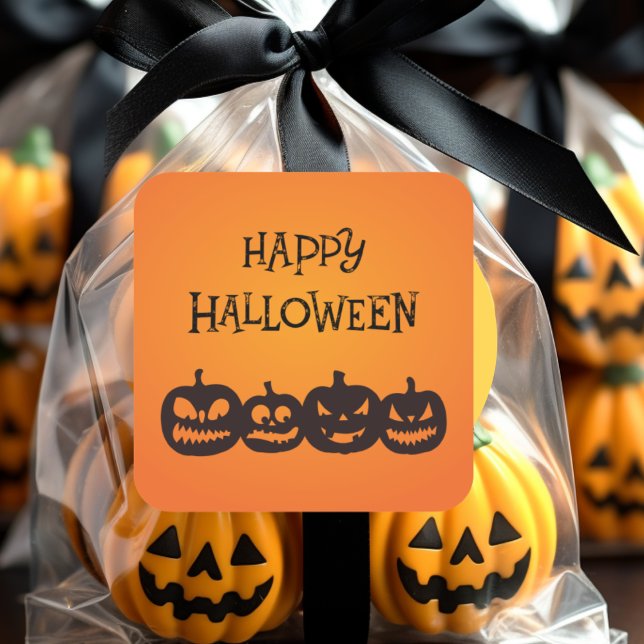 Pegatina Cuadrada Gracioso Cuarteto de Calabaza de Halloween tallado (Subido por el creador)