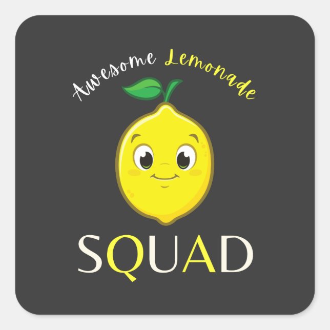 Pegatina Cuadrada Gracioso Cute Sonriente Lemon Awesome Lemonade Squ (Anverso)