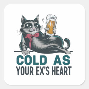 Pegatina Cuadrada Gracioso diseño de camisetas para gatos y cerveza