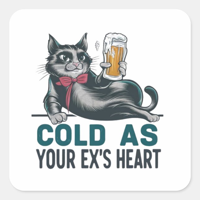 Pegatina Cuadrada Gracioso diseño de camisetas para gatos y cerveza (Anverso)