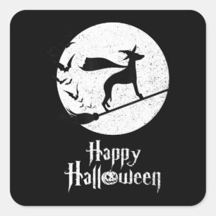 Pegatina Cuadrada Gracioso disfraz de Halloween Bruja de perro WHIPP