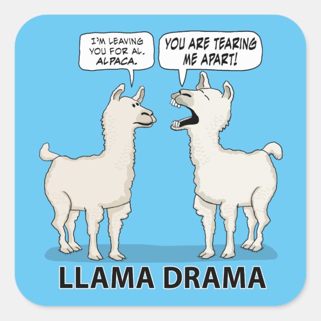 Pegatina Cuadrada Gracioso drama de Llama (Anverso)
