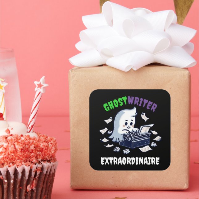 Pegatina Cuadrada Gracioso escritor fantasma Extraordinaire Cute Fan (Fiesta)