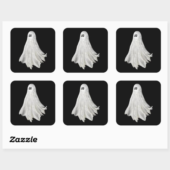 Pegatina Cuadrada Gracioso Fantasma Del Pasado Dibujo De Halloween (Hoja)