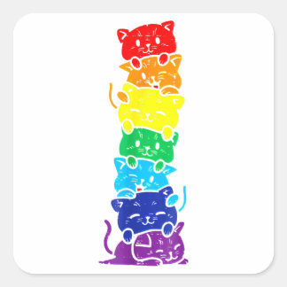 Pegatina Cuadrada Gracioso Gato LGBT Stack Rainbow Gay Pride Regalo 