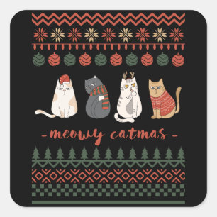 Pegatina Cuadrada Gracioso gato Navidad Pun - Navidades de gatos