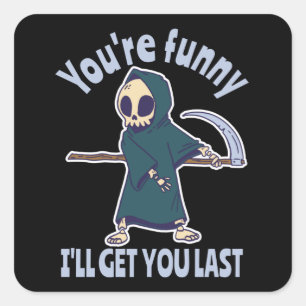 Pegatina Cuadrada Gracioso Grim Reaper Skeleton Halloween