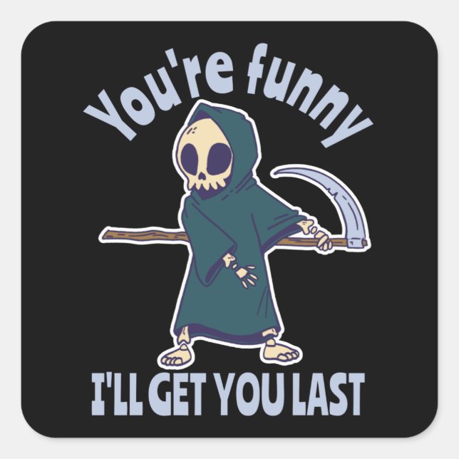 Pegatina Cuadrada Gracioso Grim Reaper Skeleton Halloween (Anverso)