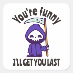 Pegatina Cuadrada Gracioso Grim Reaper Skeleton Halloween