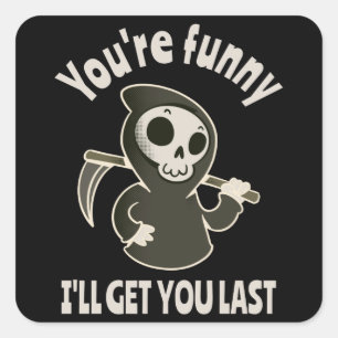 Pegatina Cuadrada Gracioso Grim Reaper Skeleton Halloween