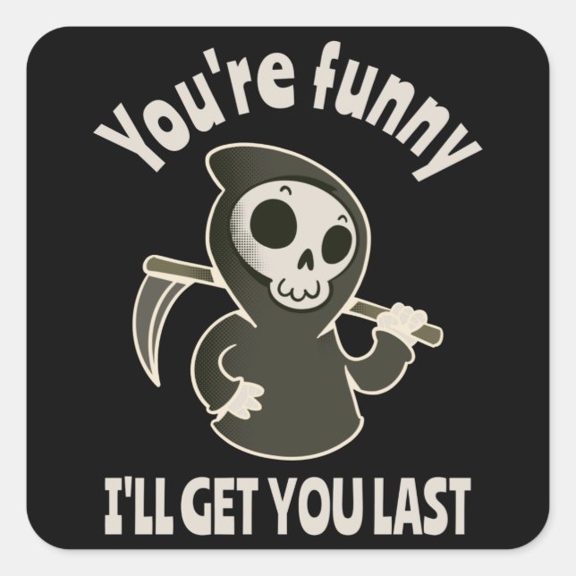 Pegatina Cuadrada Gracioso Grim Reaper Skeleton Halloween (Anverso)