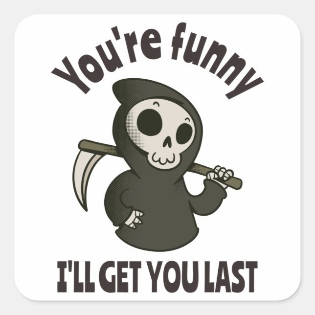 Pegatina Cuadrada Gracioso Grim Reaper Skeleton Halloween (Anverso)