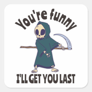 Pegatina Cuadrada Gracioso Grim Reaper Skeleton Halloween