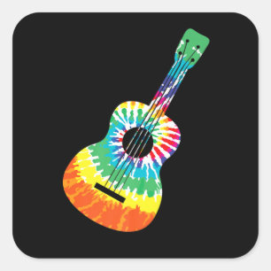 Pegatina Cuadrada Gracioso Hippie Arco Arcoiris Tye Guitarra Acústic