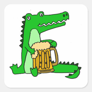 Pegatina Cuadrada Gracioso lagarto Beer Personalizado