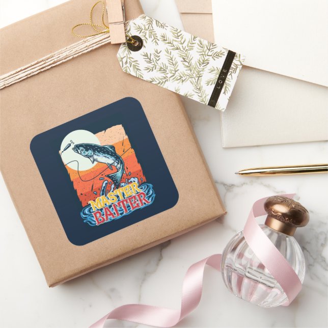 Pegatina Cuadrada Gracioso Maestro Pescador Baiter (Regalar)