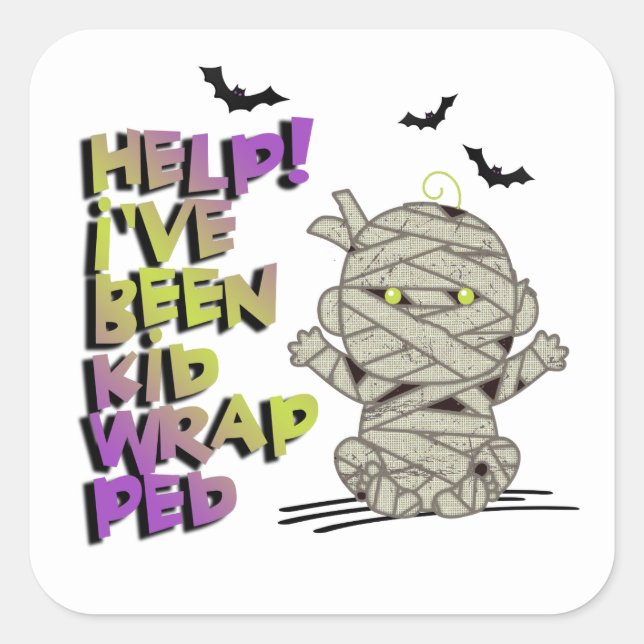 Pegatina Cuadrada Gracioso niño envuelto mamá bebé verde/morado ID68 (Anverso)