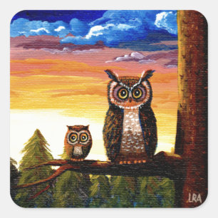 Pegatina Cuadrada Gracioso Owl Creationarts
