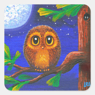 Pegatina Cuadrada Gracioso Owl Creationarts