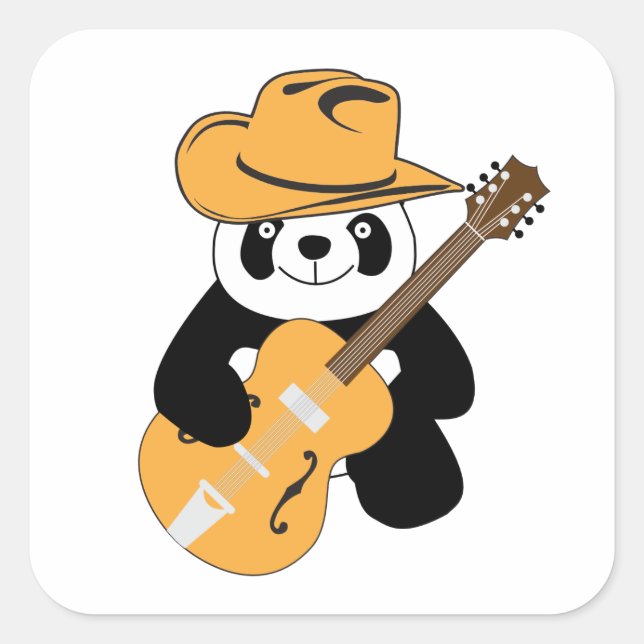 Pegatina Cuadrada Gracioso panda con guitarra (Anverso)